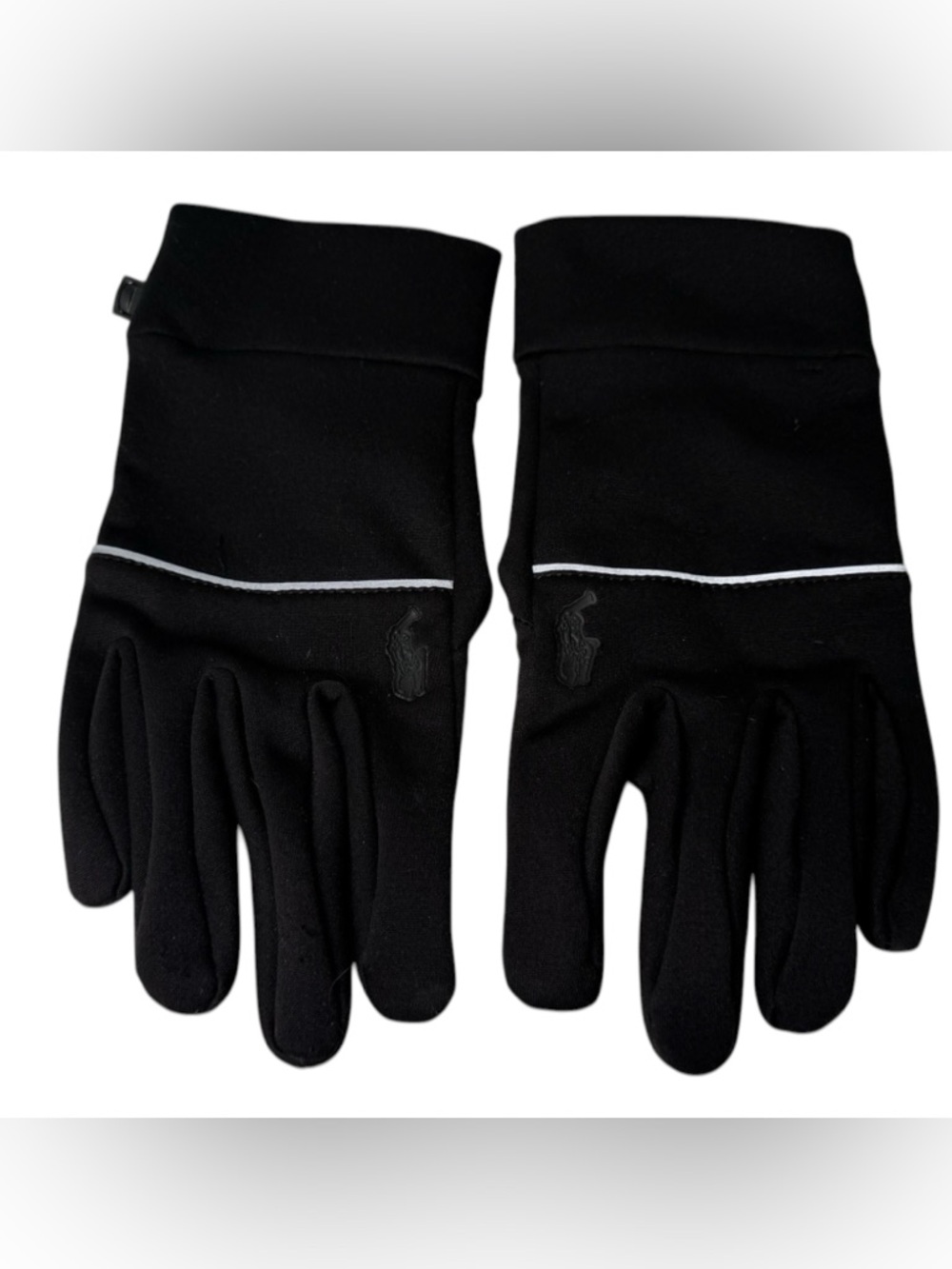 Polo Ralph Lauren Gloves Black Reflective Running Touchscreen Winter L/XL Pony
